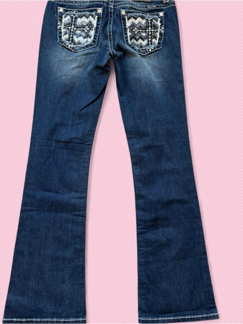 Miss Me Dark Blue Bootcut Jeans with Embroidered Chevron Pockets - Picture 4 of 6